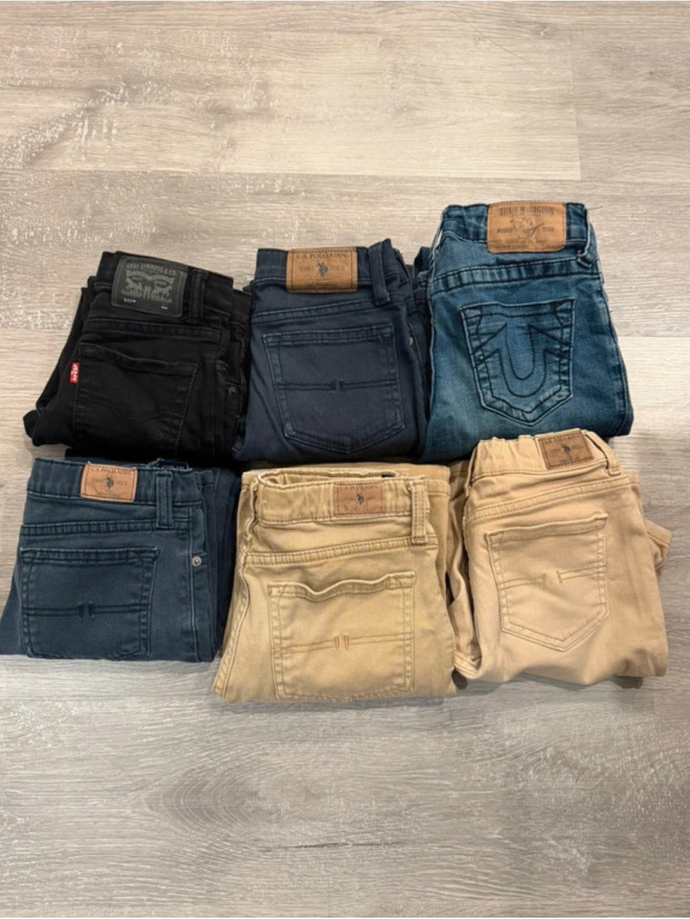 True Religion Slim Jeans Pack — Black, Navy, Denim Blue, Khaki, Tan